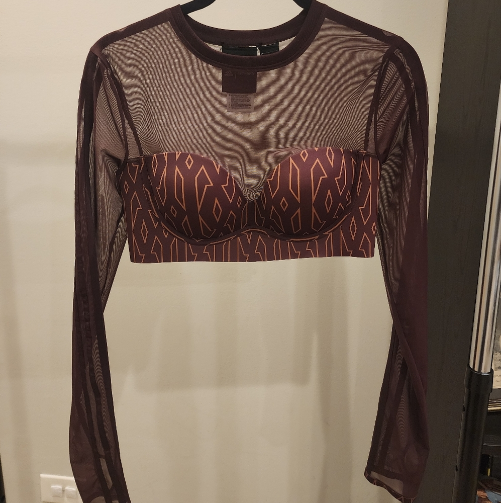IVY PARK - Sheer Mesh Long Sleeve Top with Geometric Bra